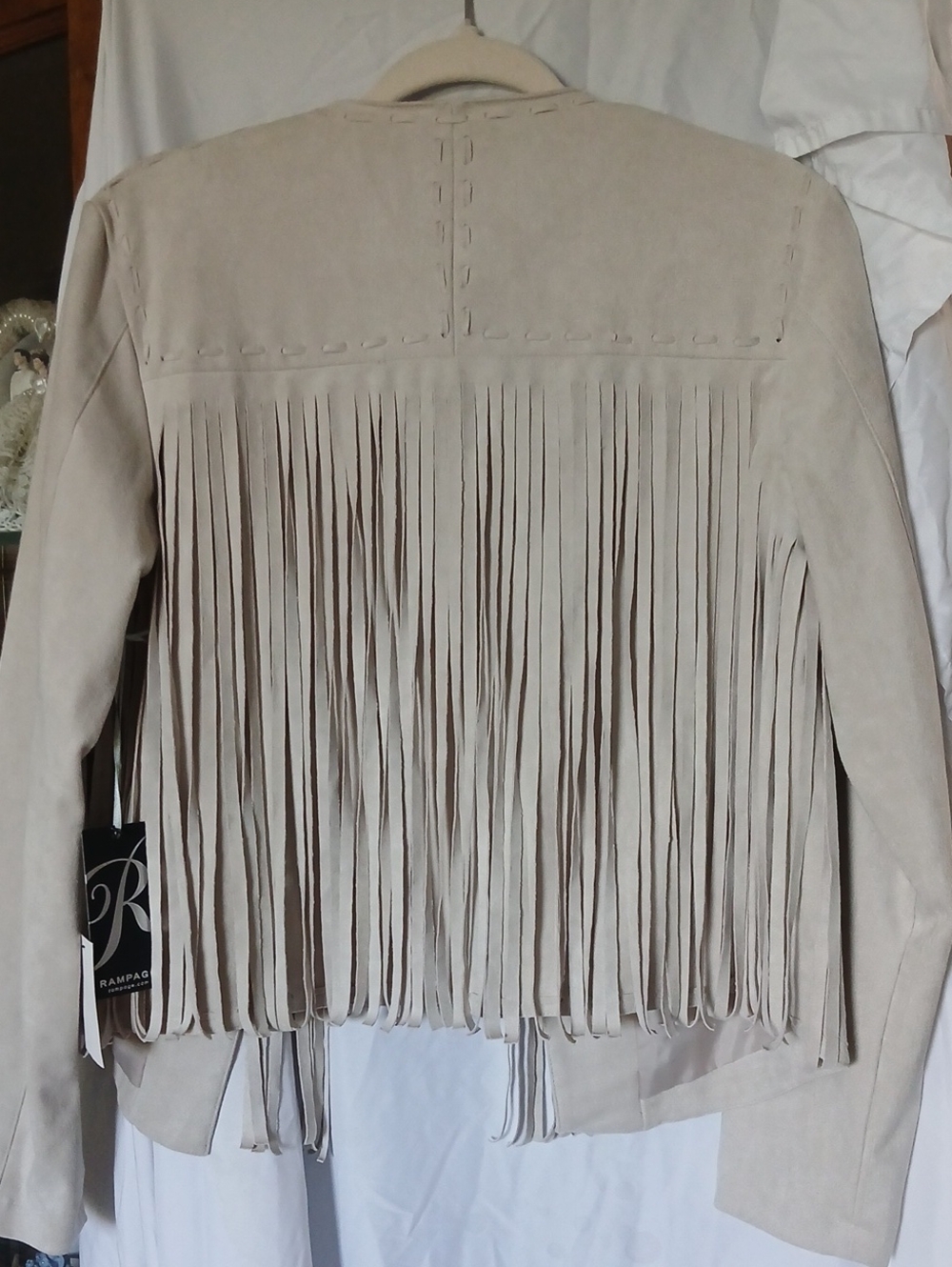 NWT Fun Rampage Cream Fringe Suede-Open Front Jacket (SEE VIDEO) - Picture 7 of 7